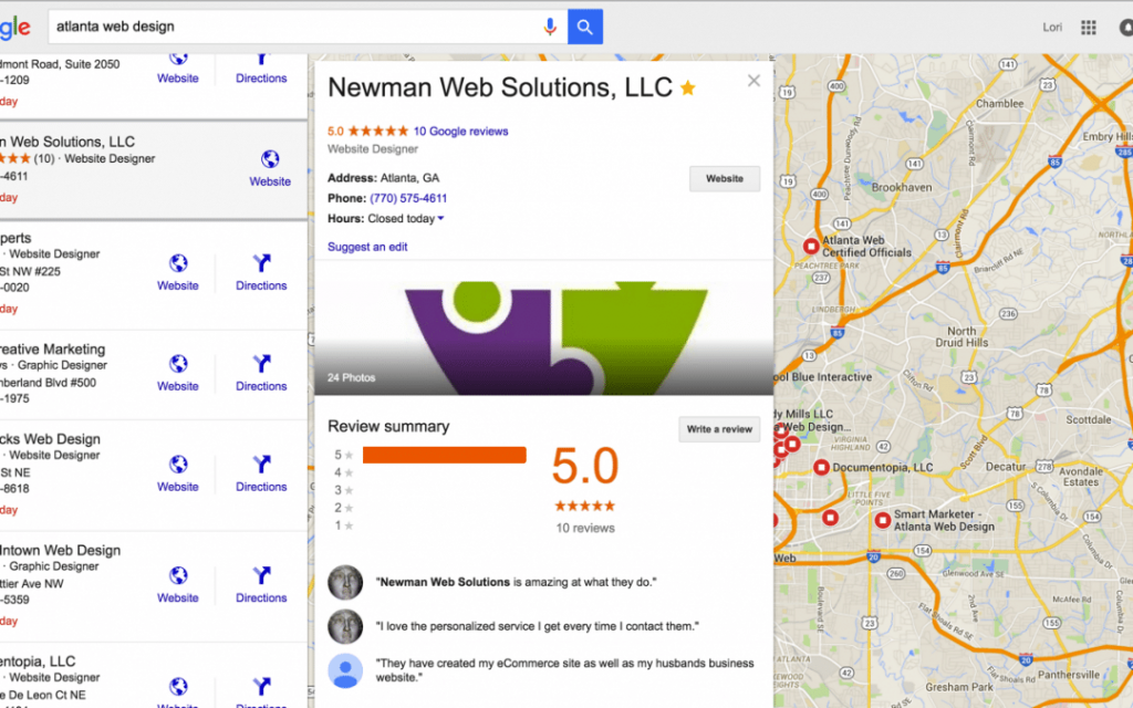 Screenshot of Newman Web Solutions Digital Marketing Agency on GMB Google My Business