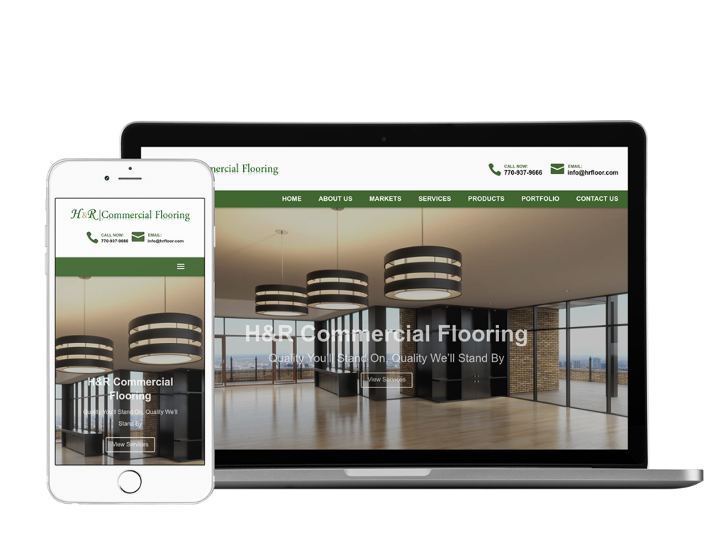 A laptop and mobile phone showcasing the HR Flooring website.