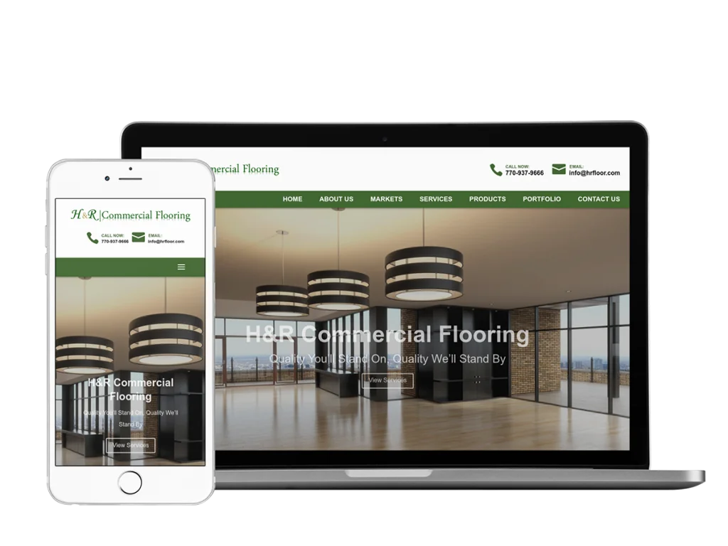 A laptop and mobile phone showcasing the HR Flooring website.