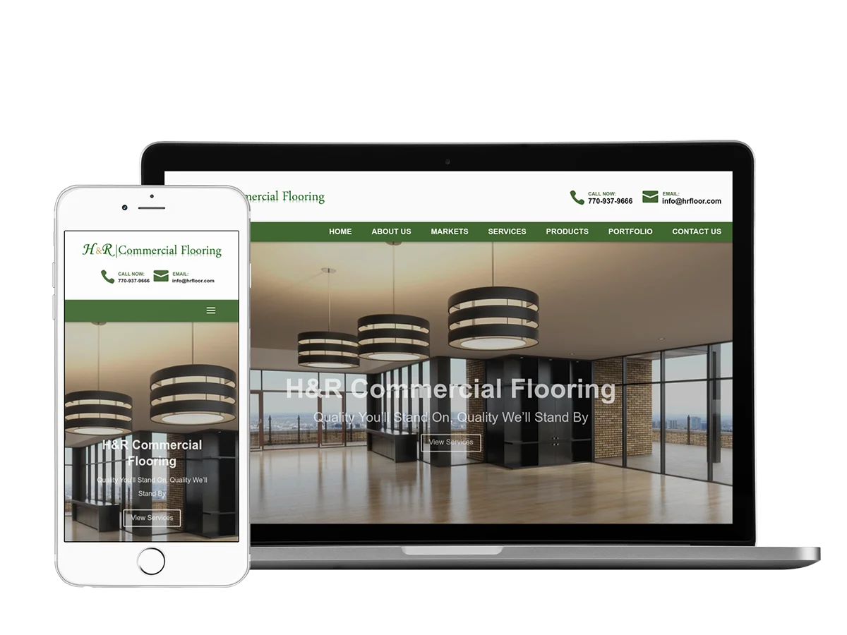 A laptop and mobile phone showcasing the HR Flooring website.
