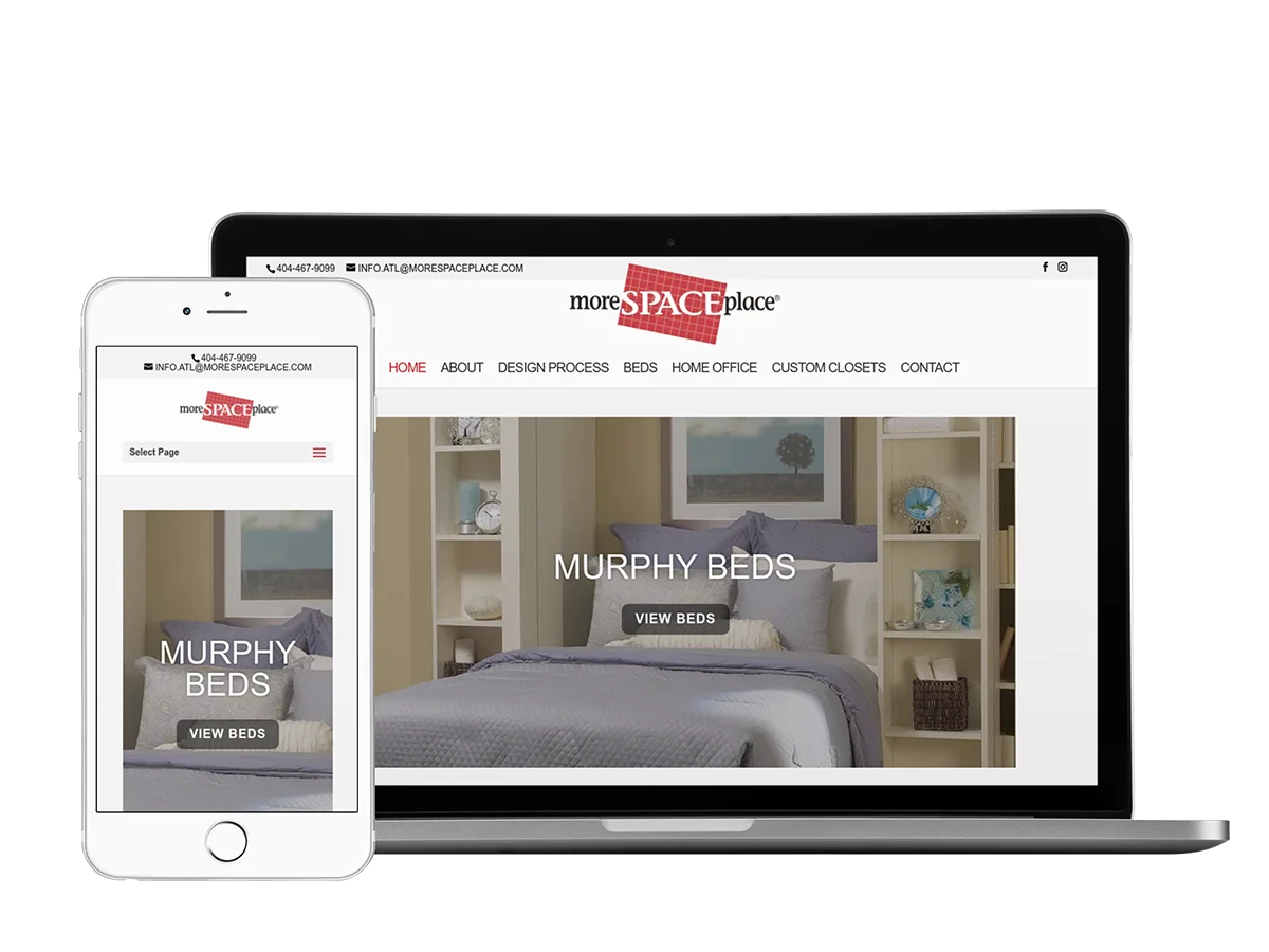 A mobile phone and tablet showcasing a website for a furniture store, emphasizing the theme of maximizing space.