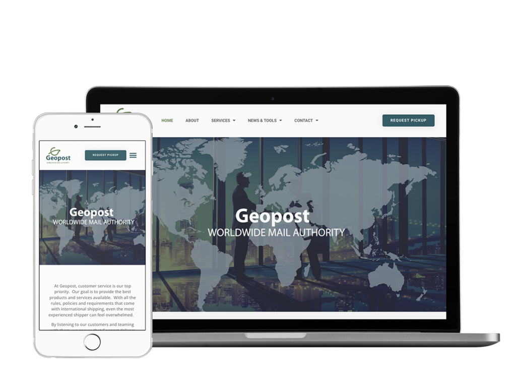 A mobile phone and tablet displaying the Geopost website.