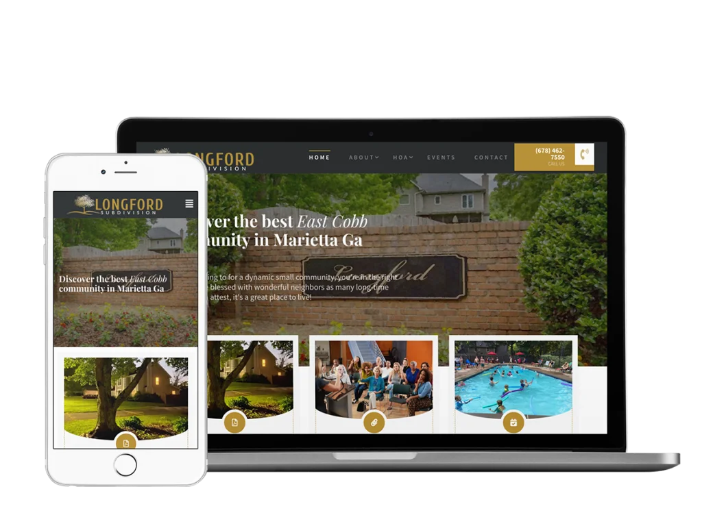 Longford Subdivision HOA 2 A website design displayed on a mobile phone and tablet in Longford subdivision.