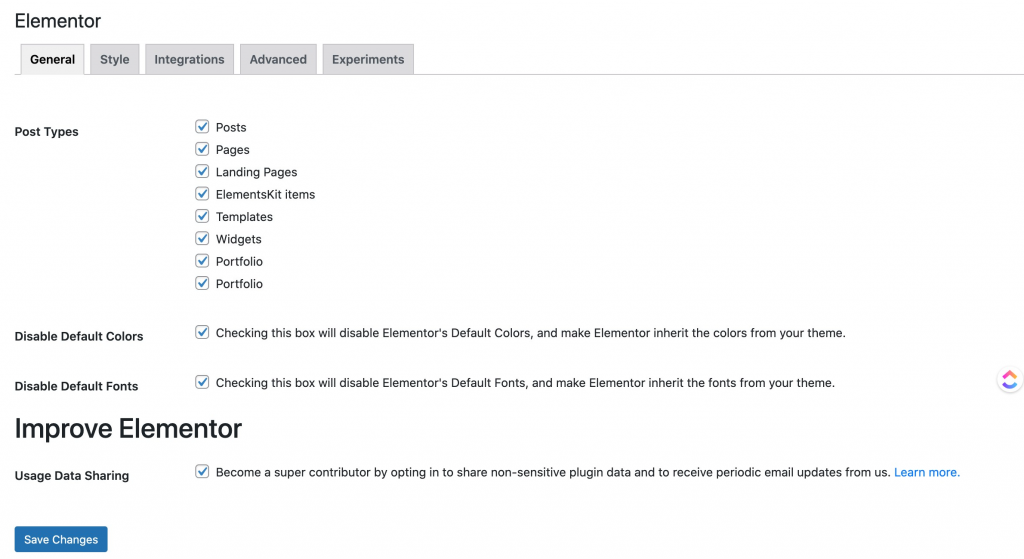 How to Use Elementor in WordPress 3 elementor settings
