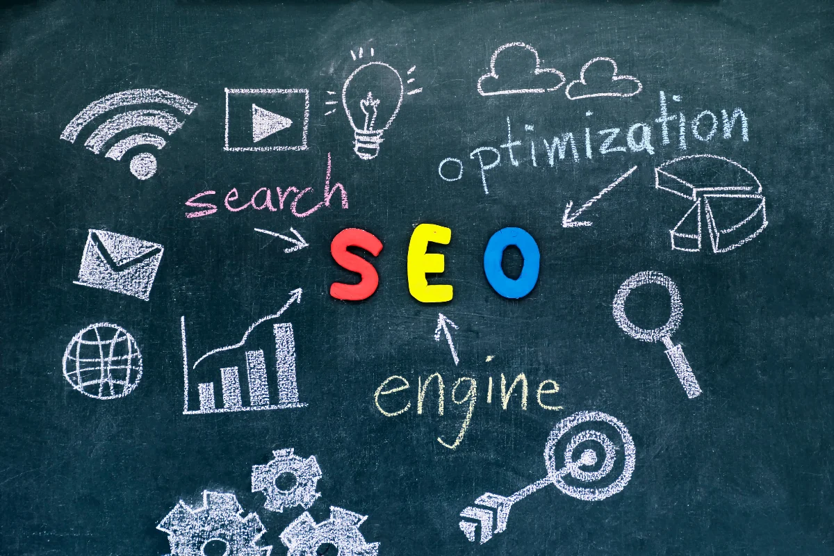 Organic Search Engine Rankings: Unlock The Secrets To Dominate Online 1 A blackboard with the word SEO drawn on it.