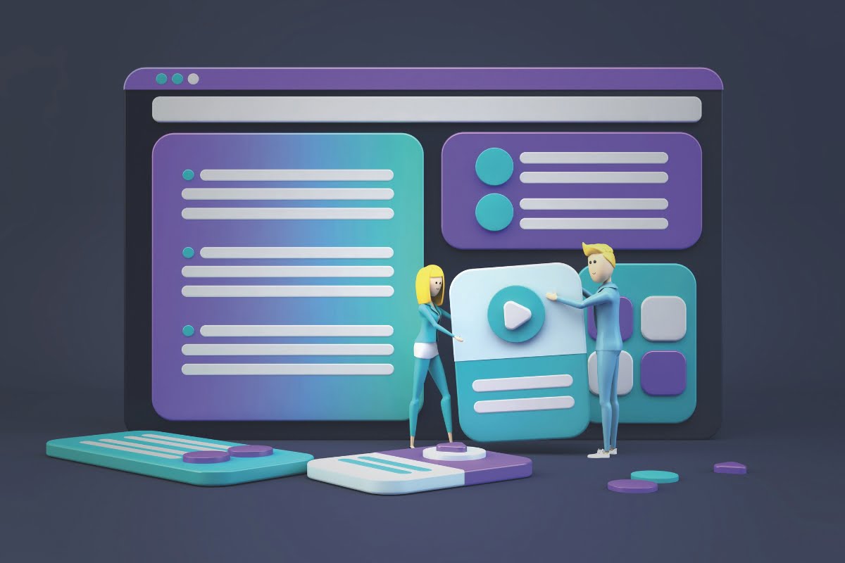 3d illustration of people redesigning a website.