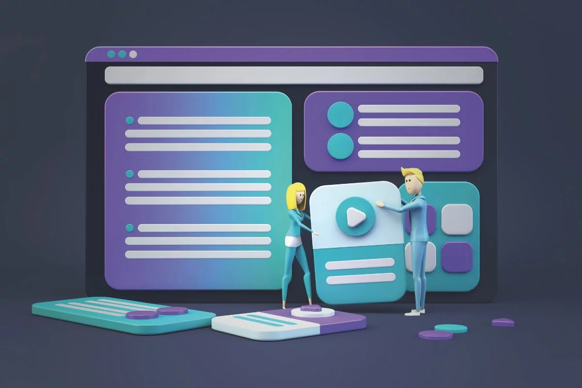 3d illustration of people redesigning a website.