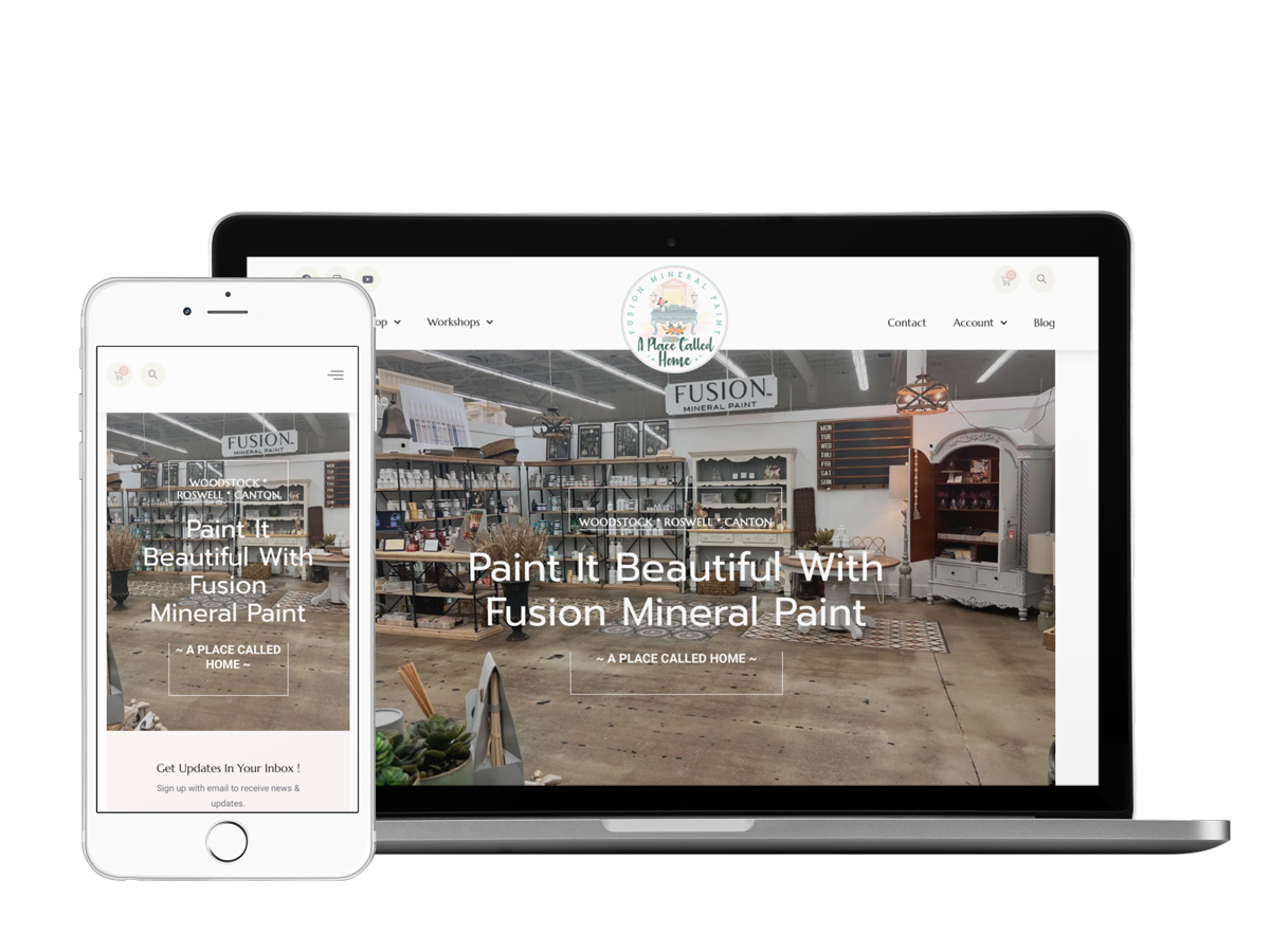 A mobile phone and tablet app providing the website for Fusion Natural Paints, a place called Home in GA.