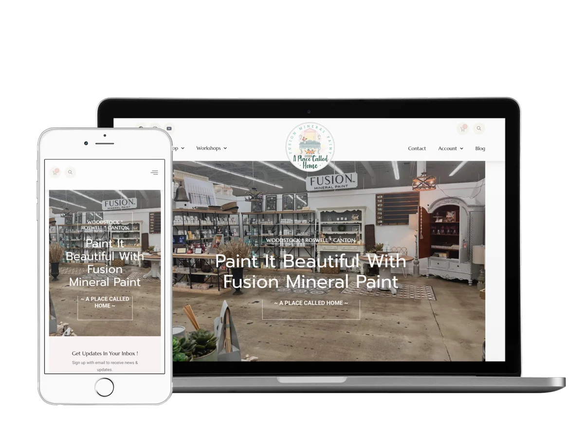 A Place Called Home GA 3 A mobile phone and tablet app providing the website for Fusion Natural Paints, a place called Home in GA.