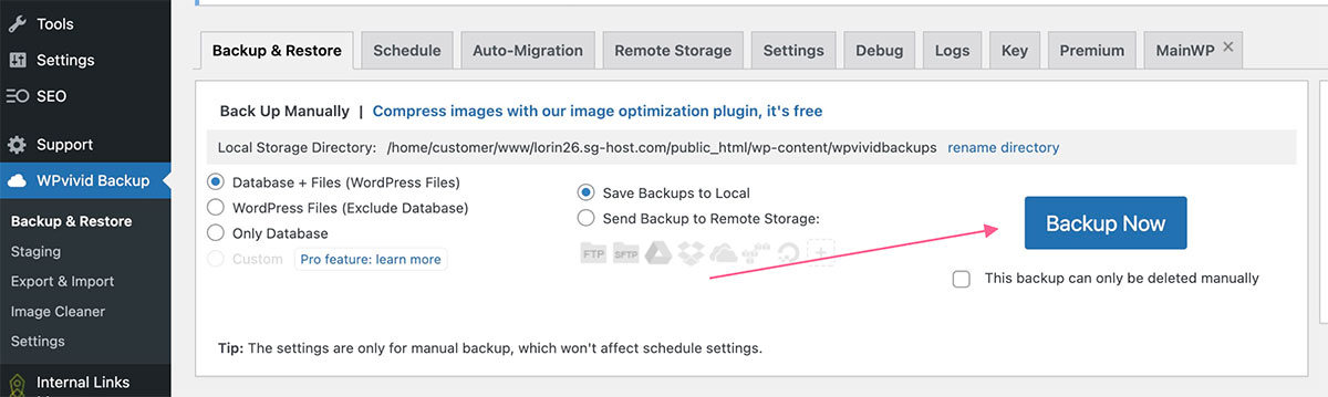Website Migration from Flywheel Hosting to Siteground 3 create website backup on flywheel website