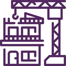 A purple logo representing industries with a black background.