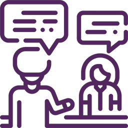 A purple logo representing industries on a black background.