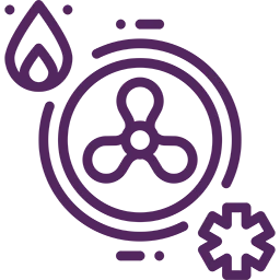 A purple logo representing industries with a central circle.