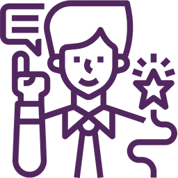 A purple logo representing industries on a black background.