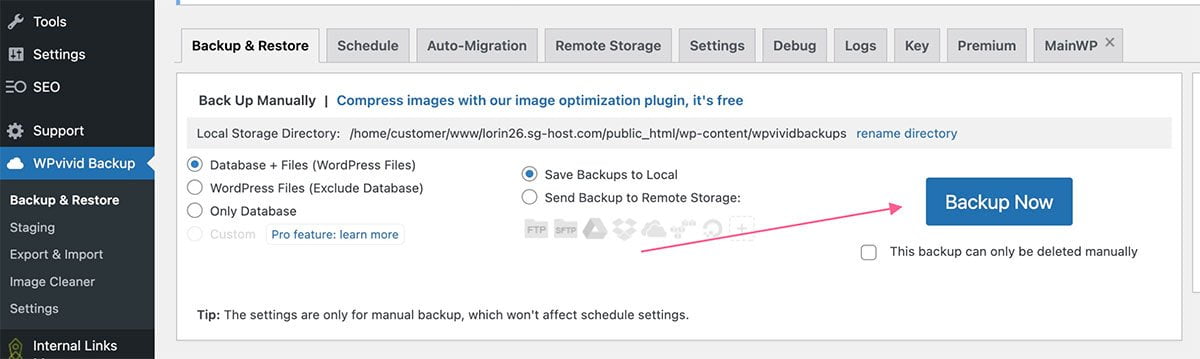Website Migration from Flywheel Hosting to Siteground 3 create website backup on flywheel website