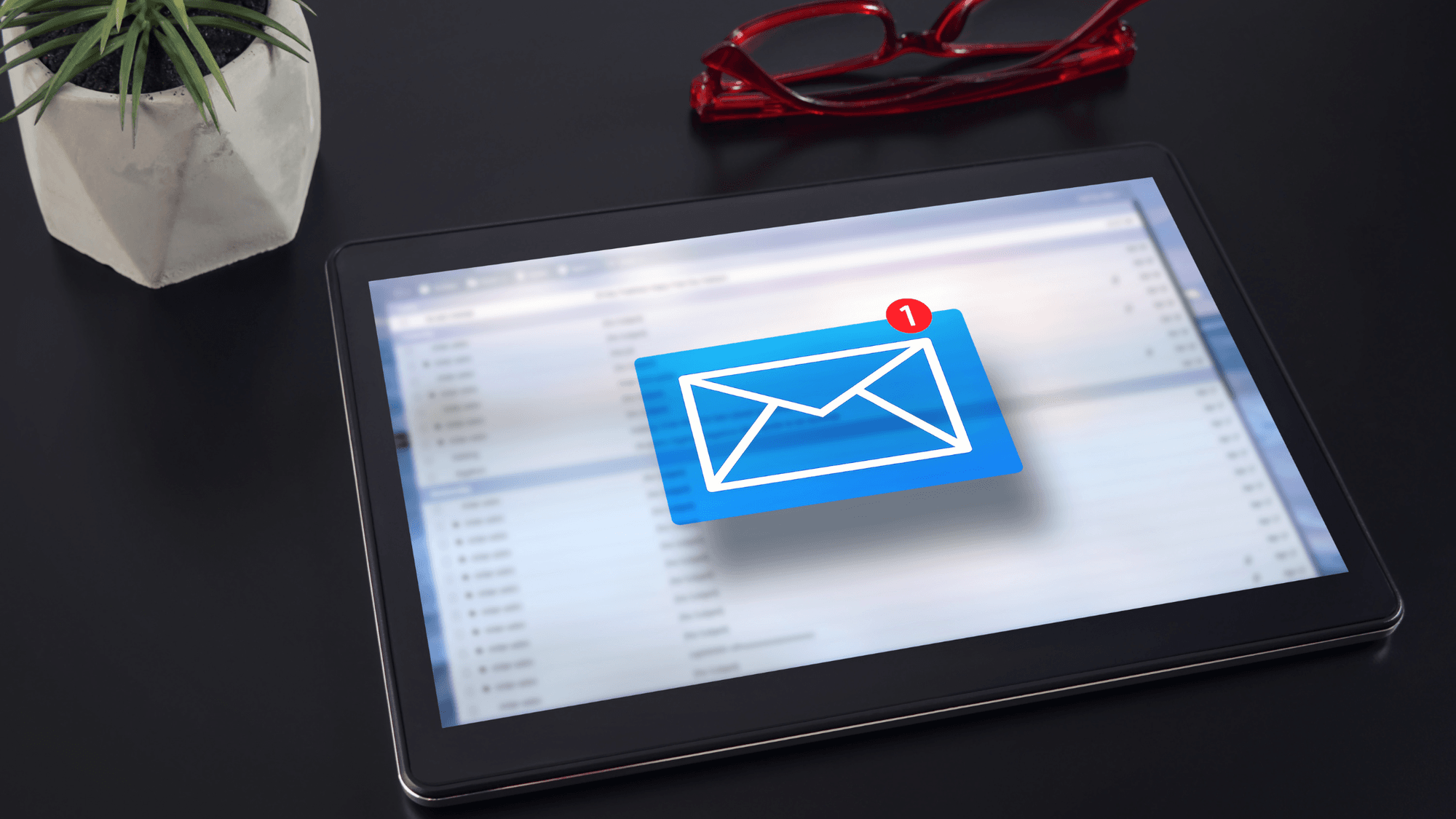 A tablet computer with email icon troubleshooting.