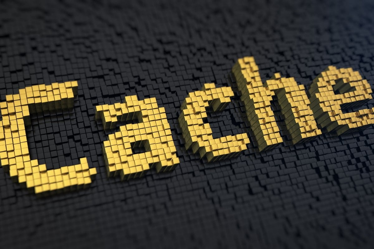 A 3D image of the word cache on a black background, prompting users to clear their browser cache.