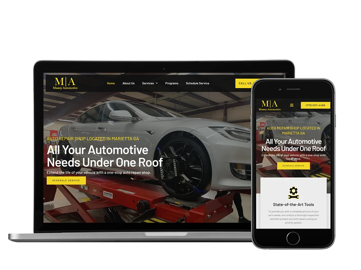 Massey Automotive 4 A mobile phone and tablet with an automotive repair website.