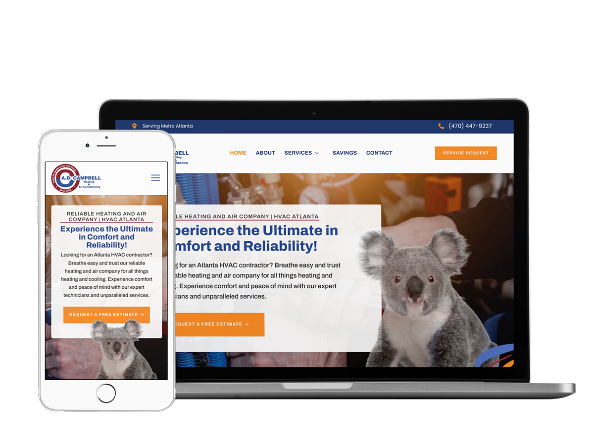 Website design for a koala care site with a touch of ad campbell hvac influence.