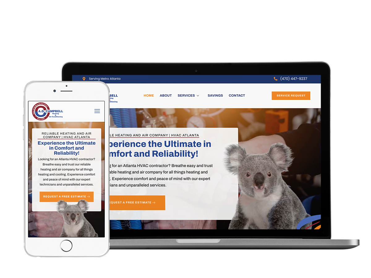 Website design for a koala care site with a touch of ad campbell hvac influence.