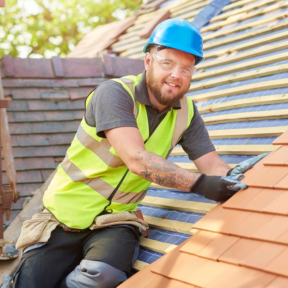 Roofing Marketing Pros 1 A hard hat man is involved in roofing work.