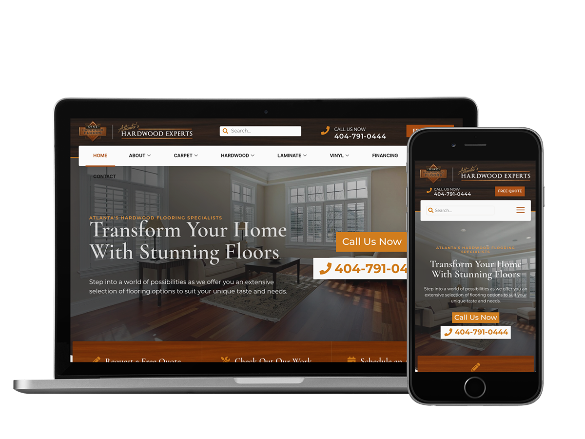 A Diaz Hardwood Floors website showcasing laptop and phone.