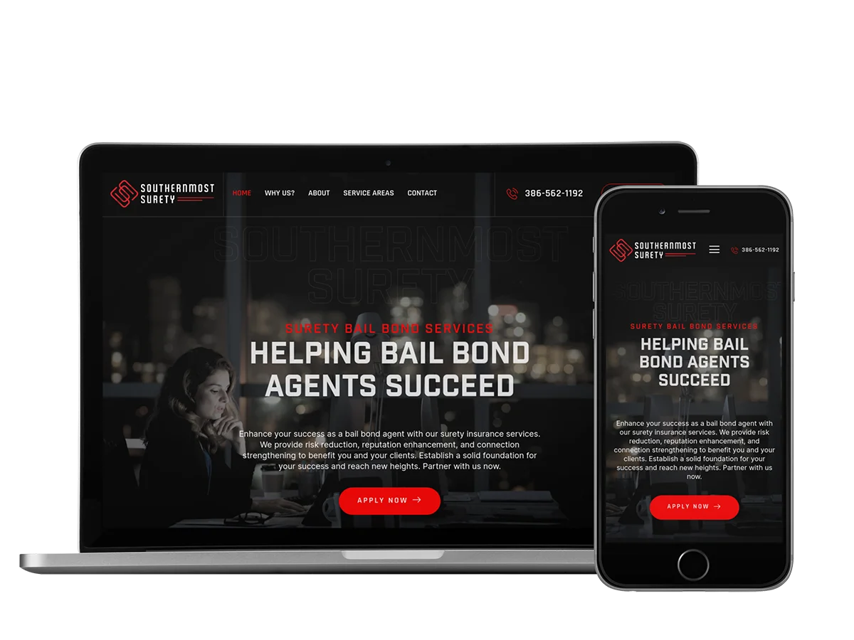 A website design for Southernmost Surety, a bail bond agency.