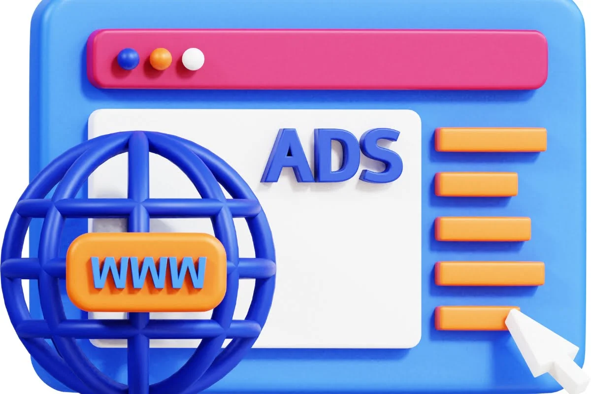 Maximize Your Reach with HVAC Local Service Ads 3 A blue and blue icon with the word ad on it representing local service ads.