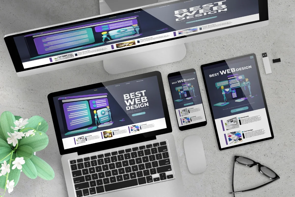Website Header and Footer: Crafting the Perfect User Experience 7 A laptop and tablet are laying on a table, with a phone nearby.