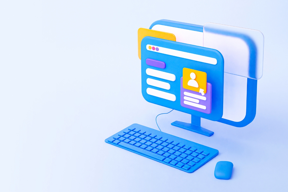 A computer screen with icons on it, used for accessing websites.