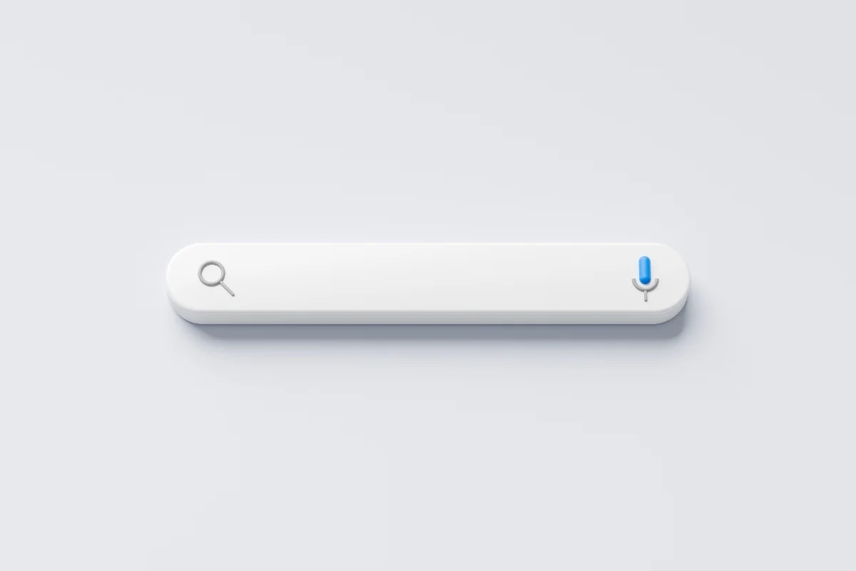 How to Search on a Website: Mastering the Art of Navigation 6 Minimalist digital search bar with a magnifying glass icon on the left and a circular blue button on the right, displayed against a plain light gray background, designed for intuitive website navigation.