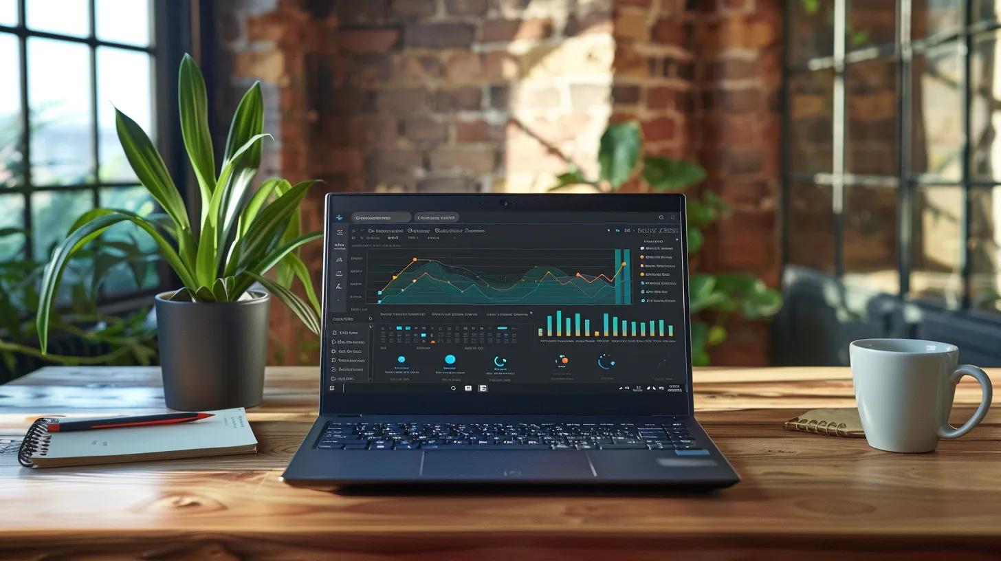 Optimizing for 'Near Me' Searches: A Guide for Local Businesses 2 Flat-lay image of a laptop on a wooden desk displaying a Google Business Profile insights dashboard, surrounded by a coffee mug, notepad, and potted plant, conveying hands-on local SEO work.