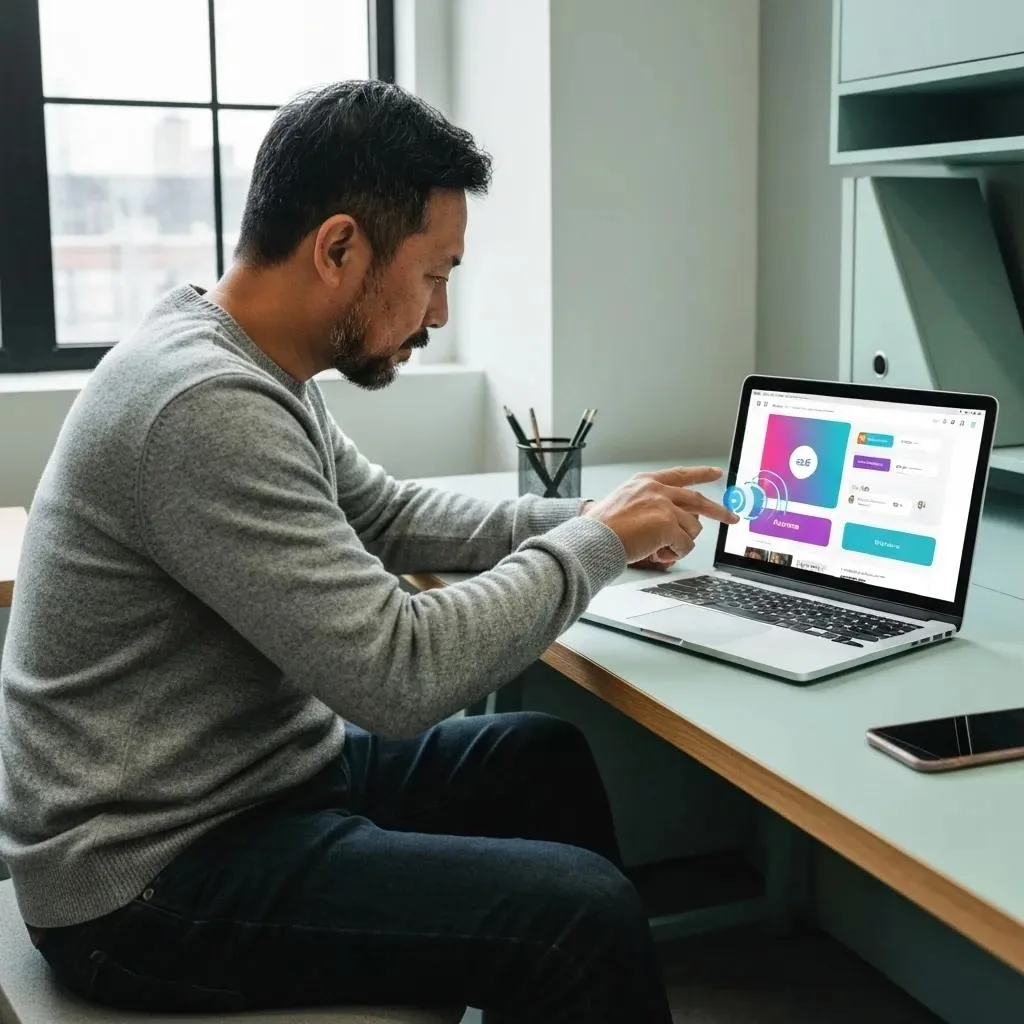Micro-Interactions: Subtle Design Elements with Major Impact 6 User engaging with a digital interface showcasing micro-interactions in a modern workspace