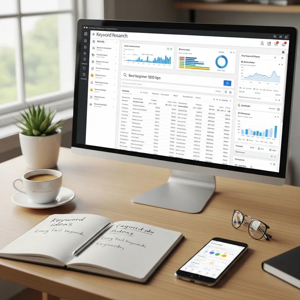 Computer screen showing keyword research tools for beginners