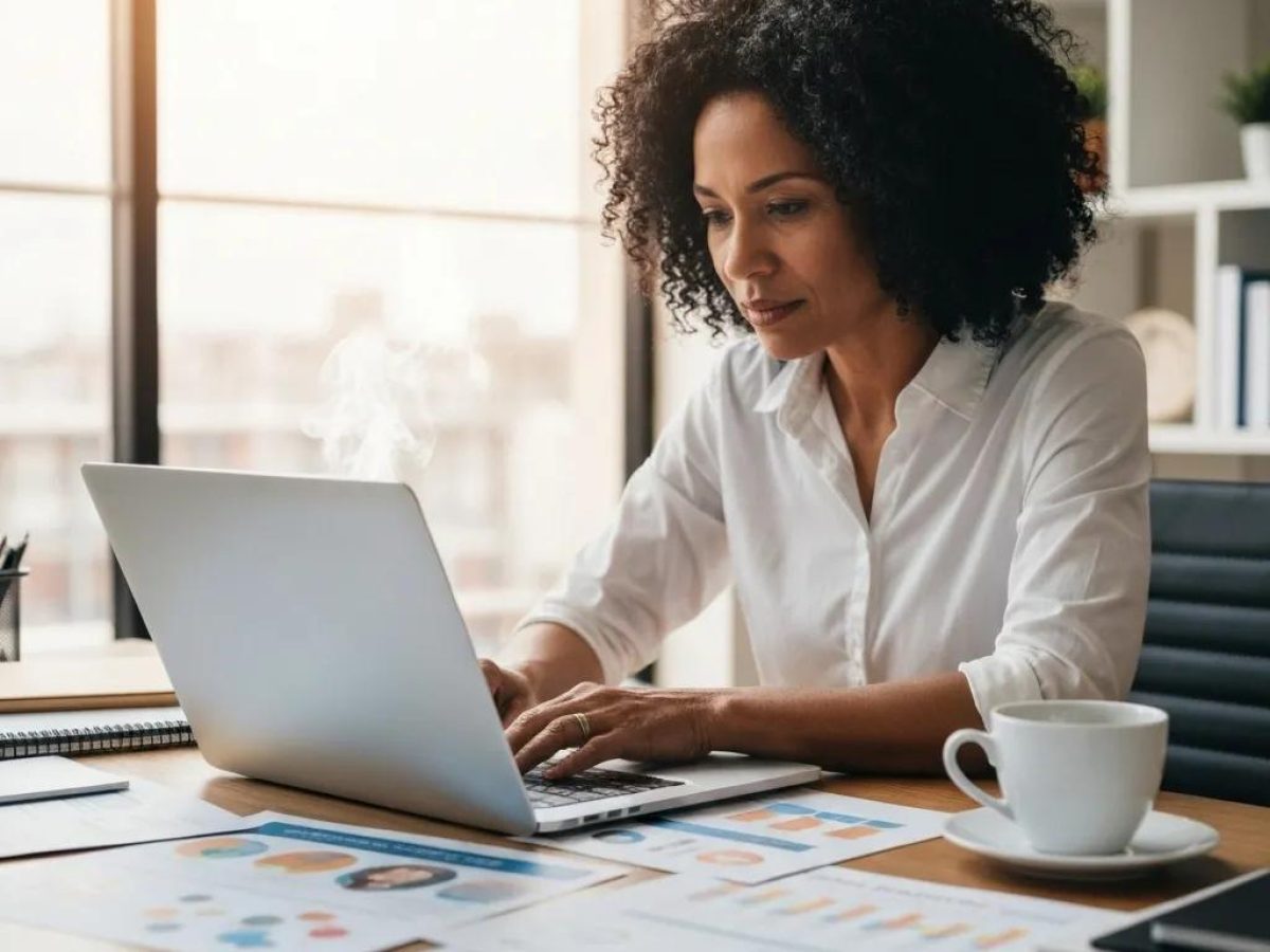 Small business owner analyzing customer data for dynamic remarketing strategies